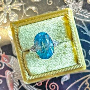 Art Deco Blue Zircon Diamond Ring Platinum