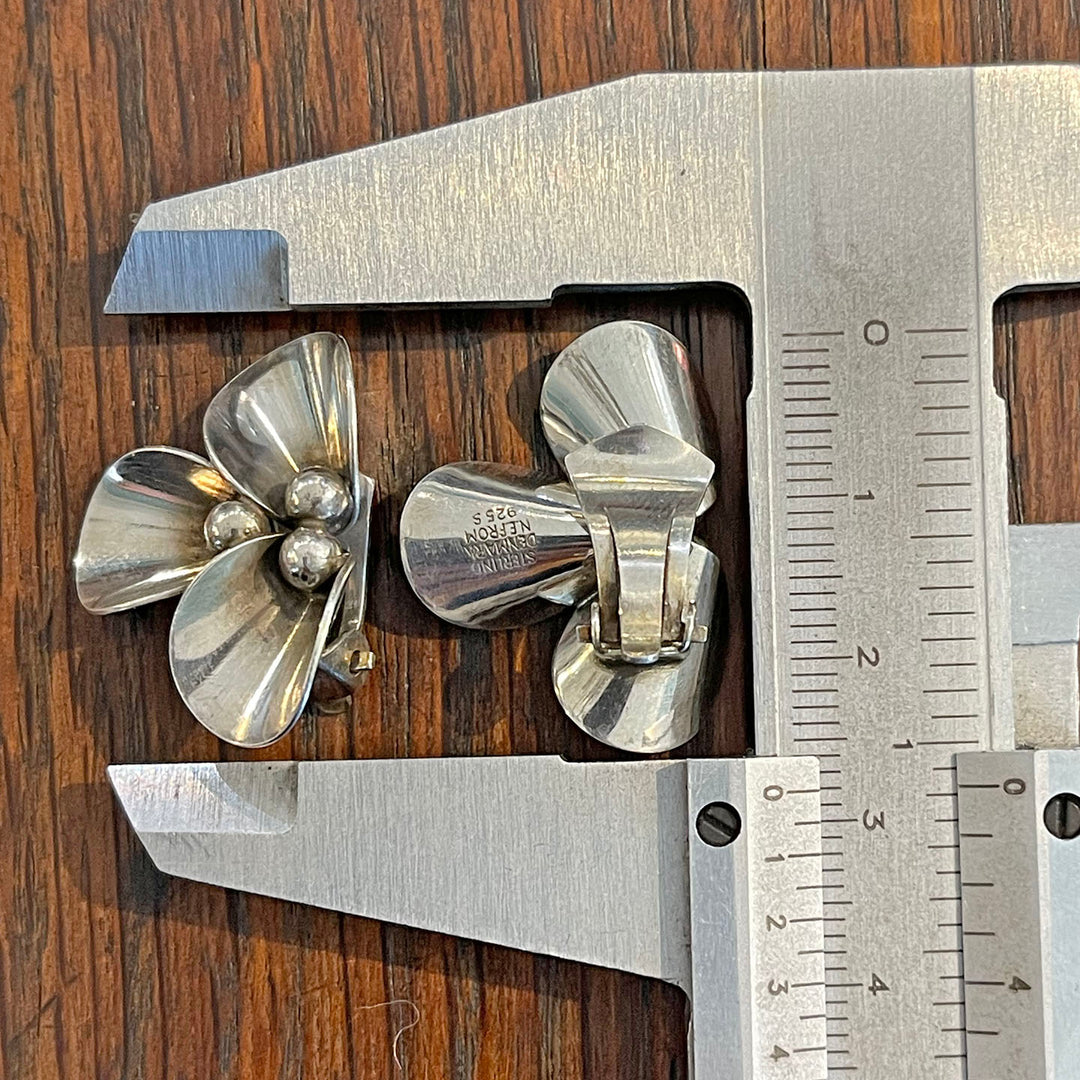 Vintage Sterling Silver Flower Brooch and Earrings, by N.E. From, Denmark. 1960s