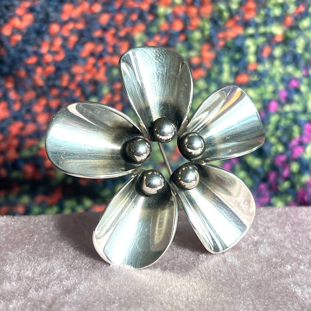 Vintage Sterling Silver Flower Brooch and Earrings, by N.E. From, Denmark. 1960s