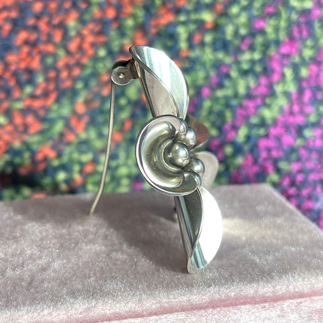 Vintage Sterling Silver Flower Brooch and Earrings, by N.E. From, Denmark. 1960s