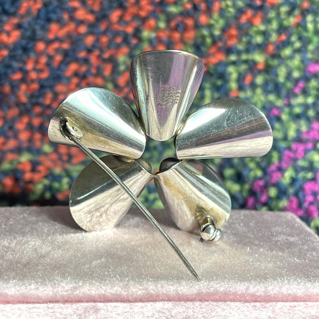 Vintage Sterling Silver Flower Brooch and Earrings, by N.E. From, Denmark. 1960s