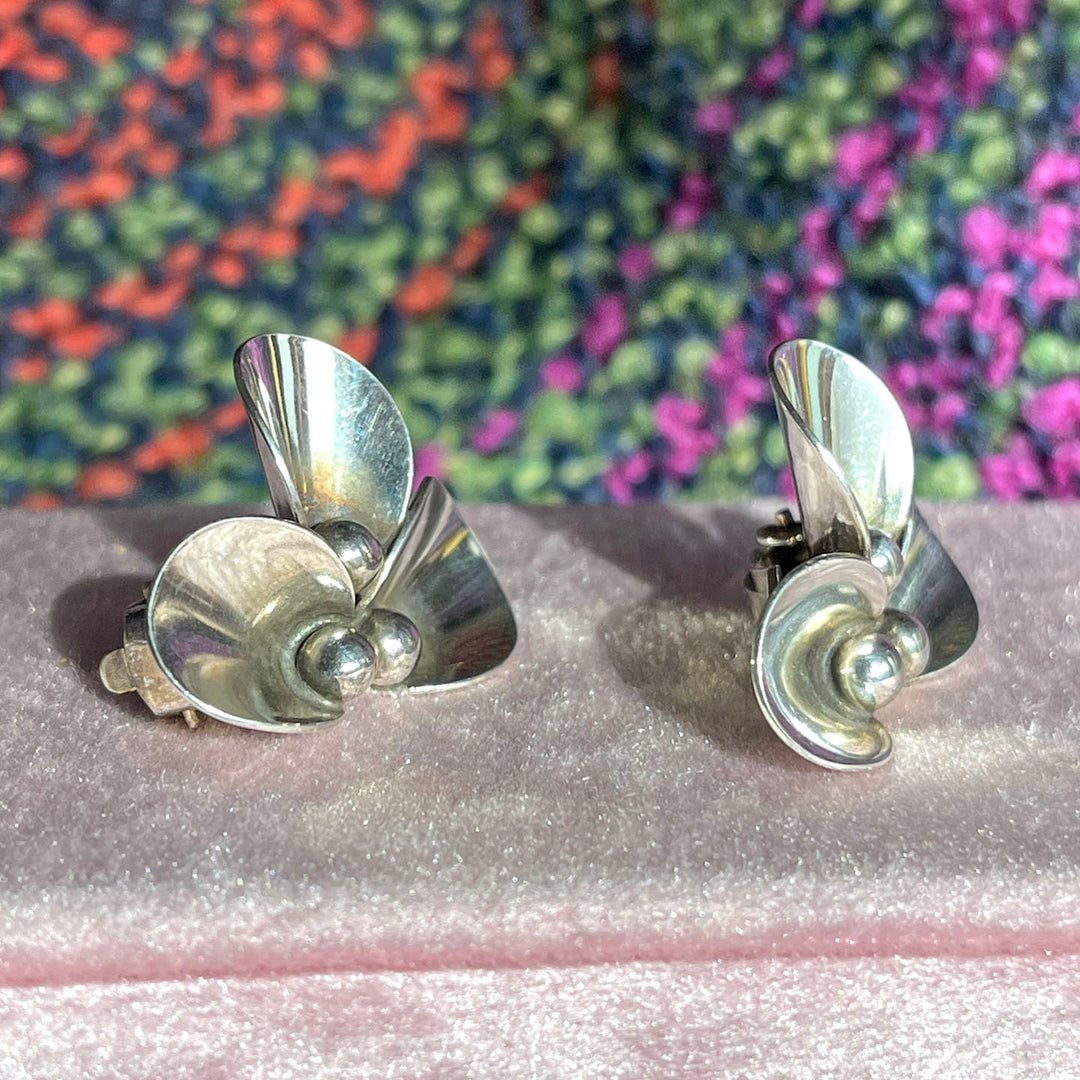 Vintage Sterling Silver Flower Brooch and Earrings, by N.E. From, Denmark. 1960s