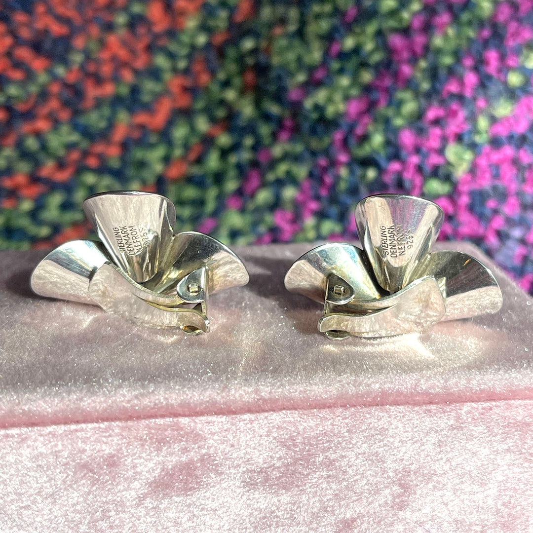 Vintage Sterling Silver Flower Brooch and Earrings, by N.E. From, Denmark. 1960s