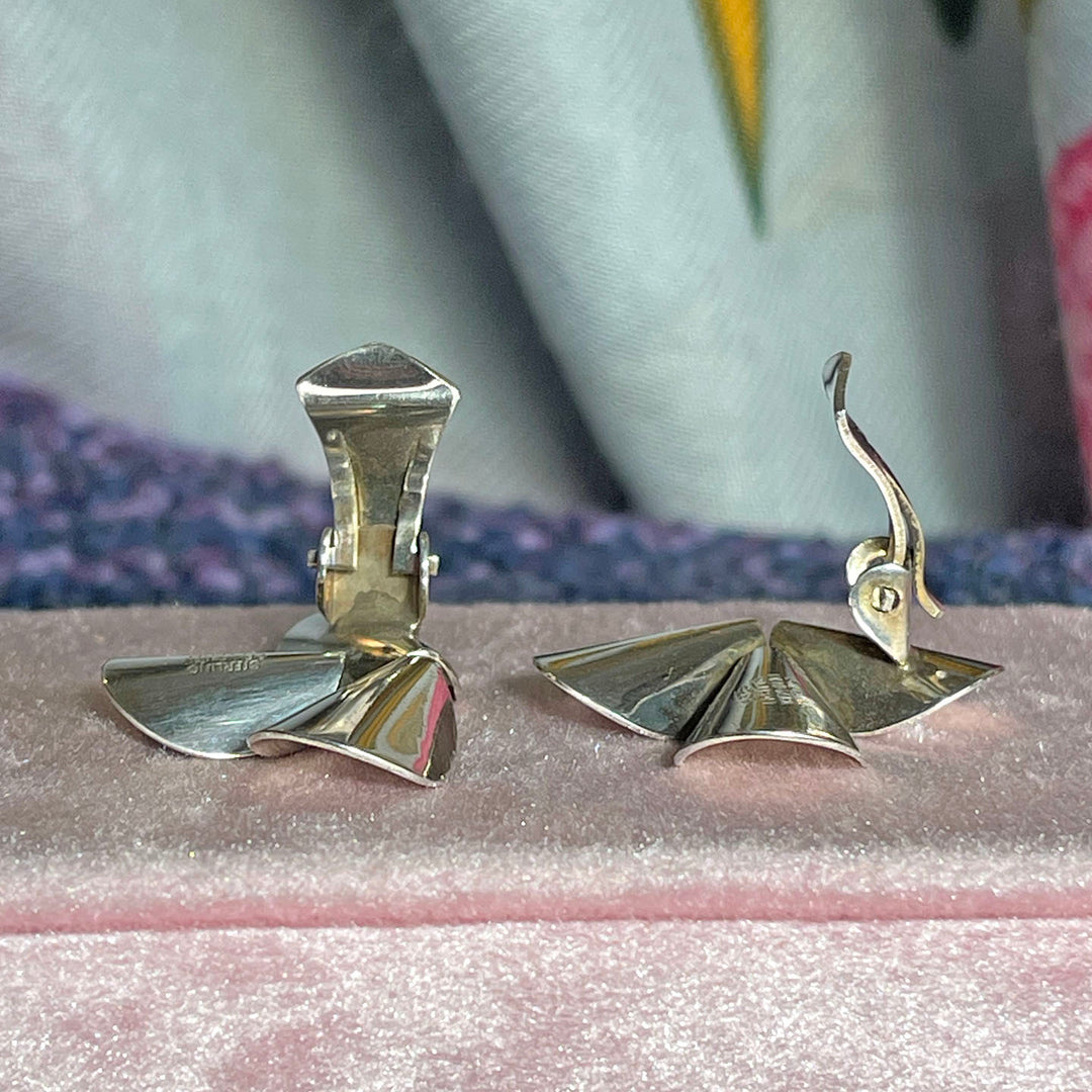 Vintage Sterling Silver Flower Brooch and Earrings, by N.E. From, Denmark. 1960s