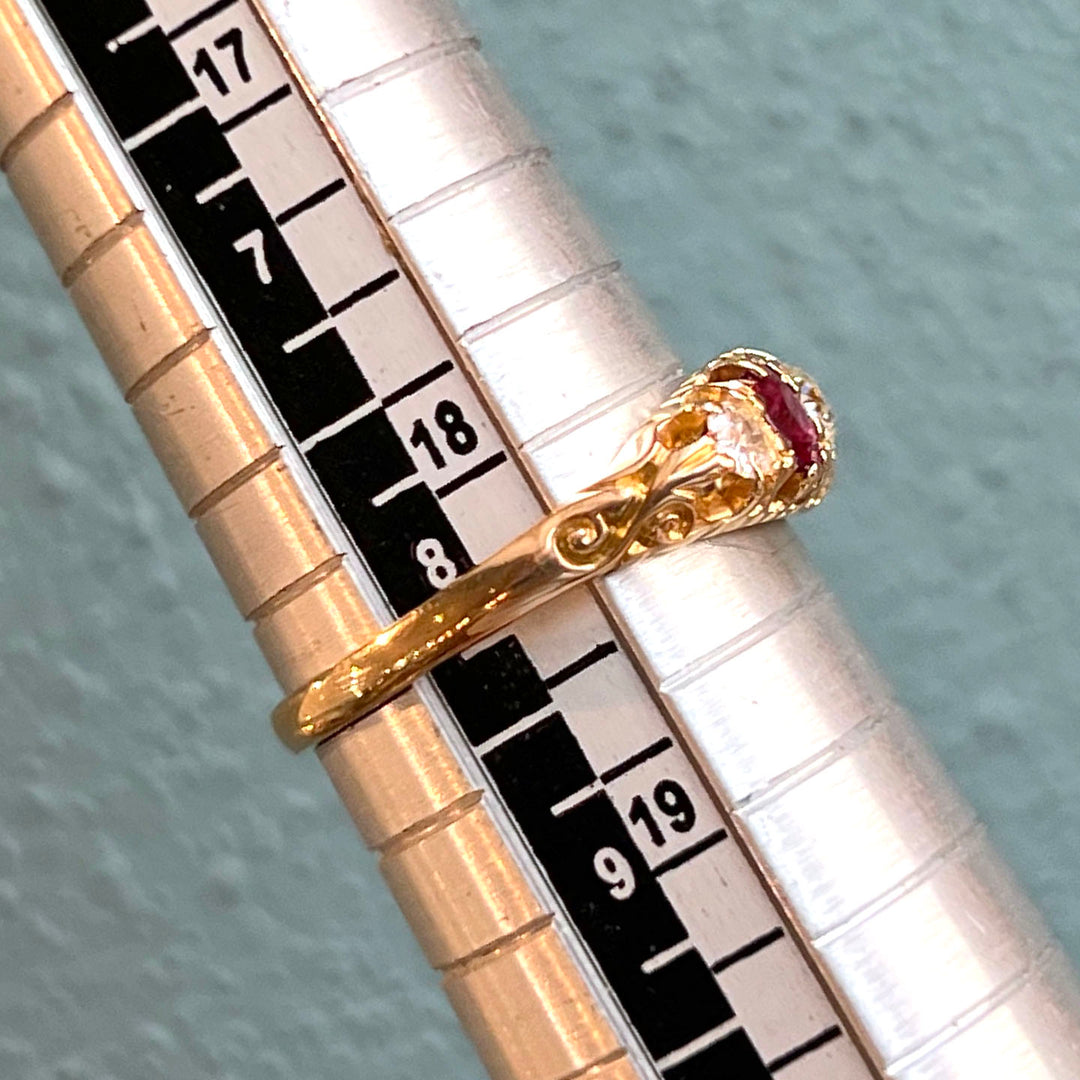 Antique 5 Stone Ruby and Diamond Ring in 18k Gold, Edwardian