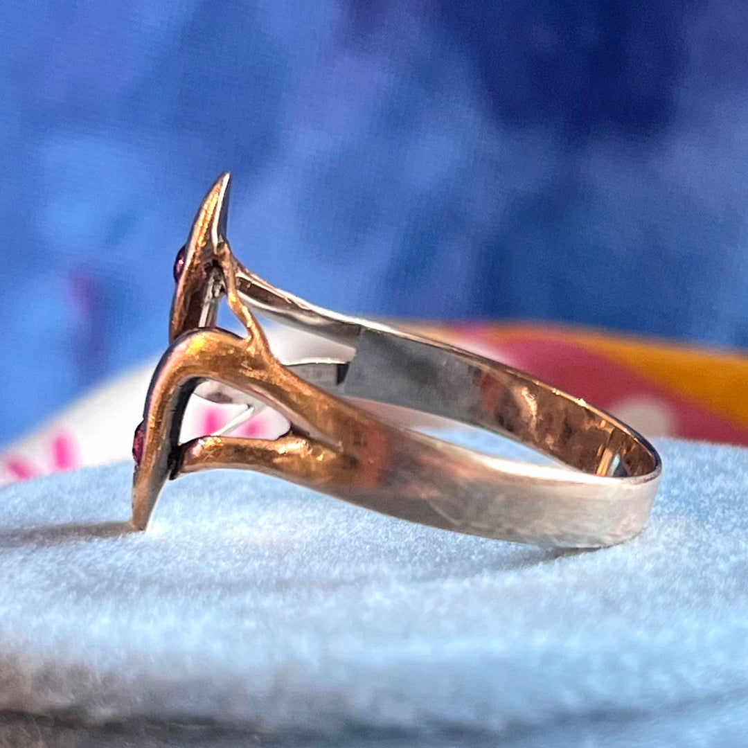 Antique Double Snake Ruby Gold Ring 15k