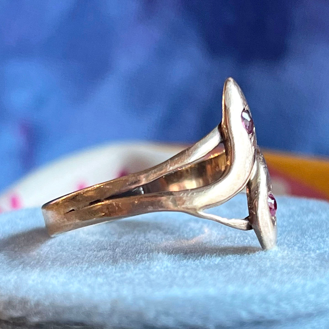 Antique Double Snake Ruby Gold Ring 15k