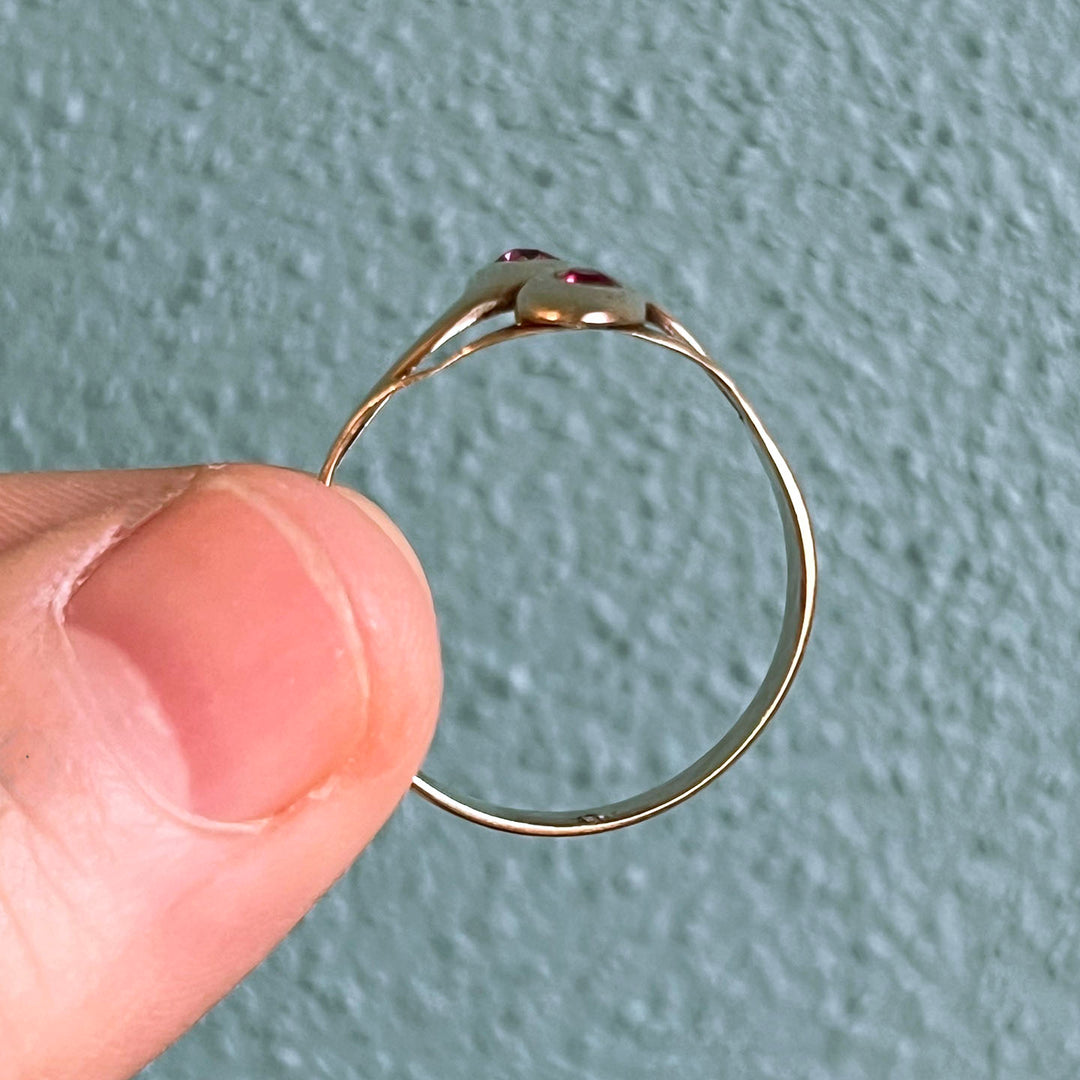 Antique Double Snake Ruby Gold Ring 15k