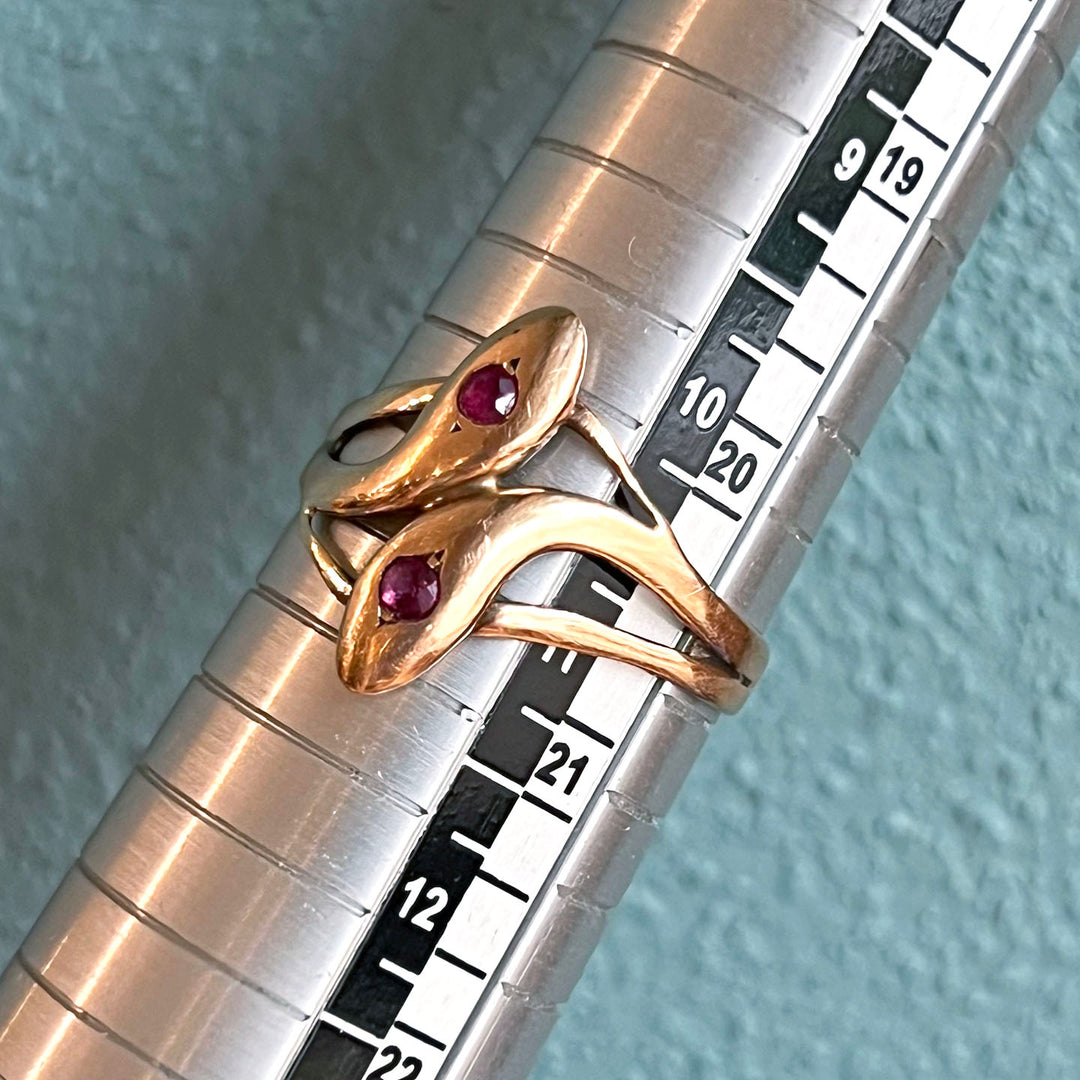 Antique Double Snake Ruby Gold Ring 15k