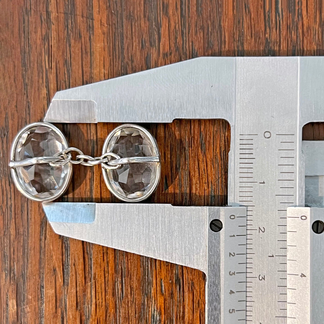 Antique Edwardian Cufflinks Silver and Crystal in Original Case c. 1910