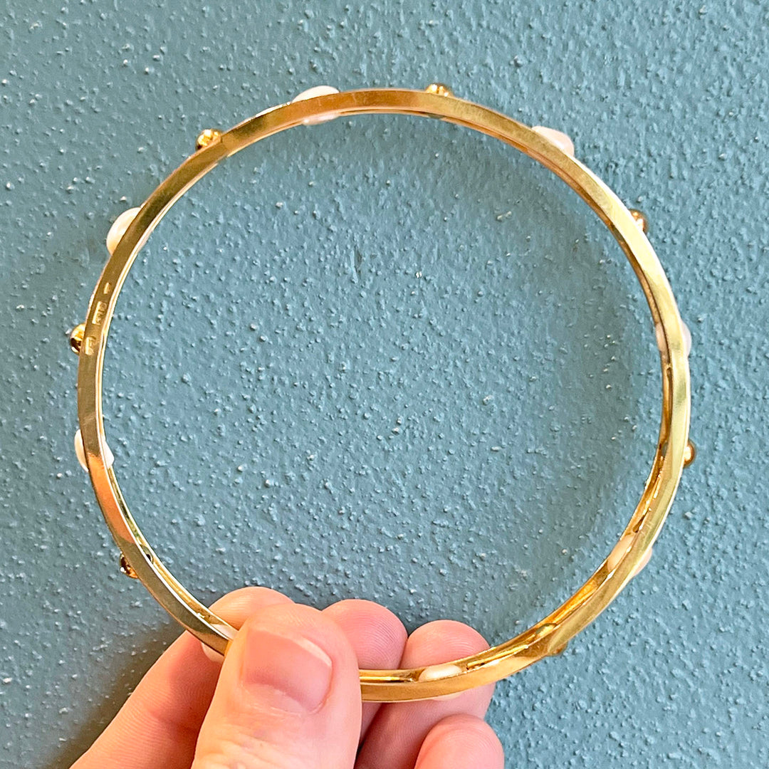 Antique Edwardian Pearl 9k Gold Bangle c. 1910