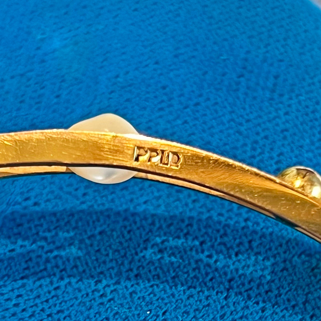 Antique Edwardian Pearl 9k Gold Bangle c. 1910