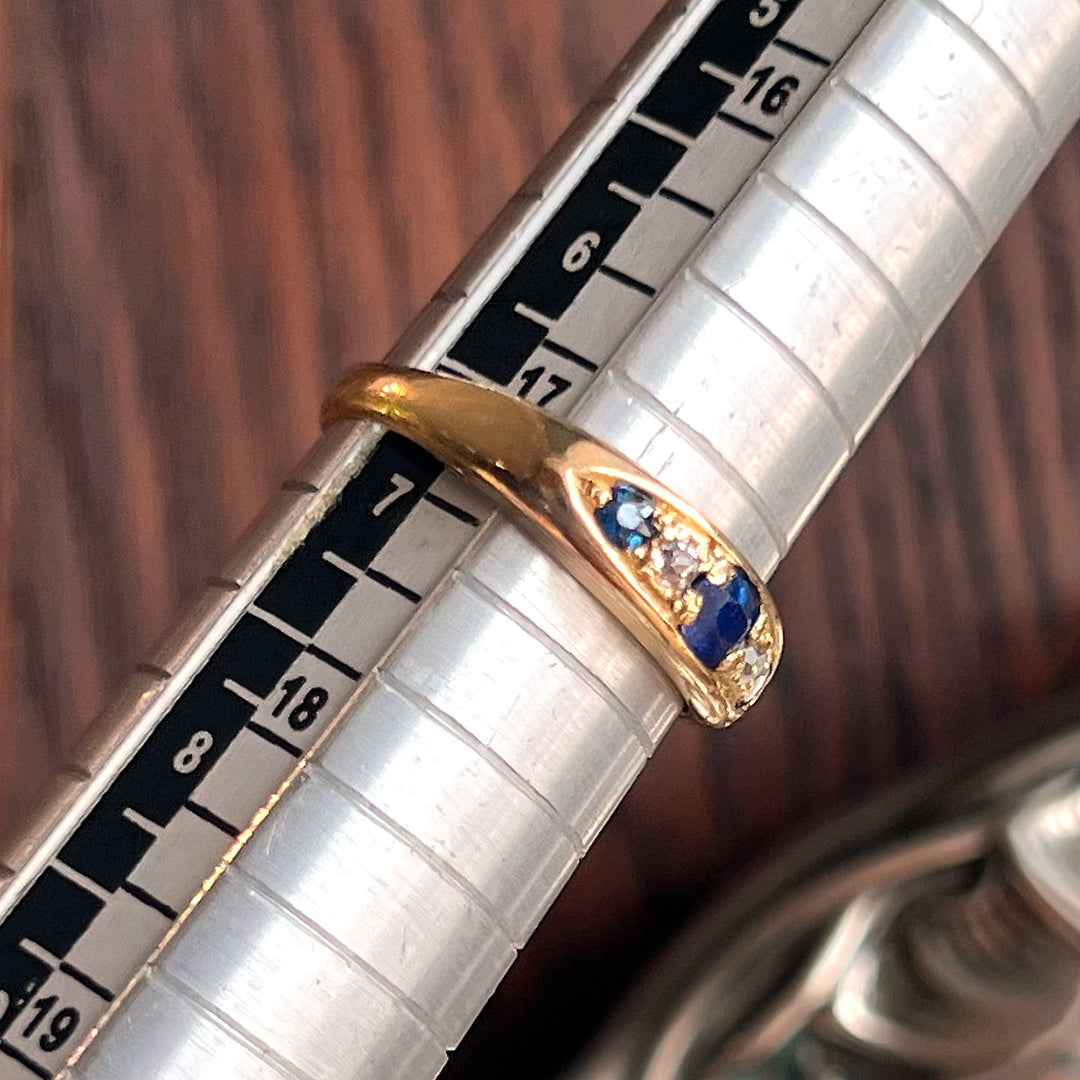Antique Edwardian Sapphire Diamond 18k Gold Ring, Birmingham, Inscribed 1918