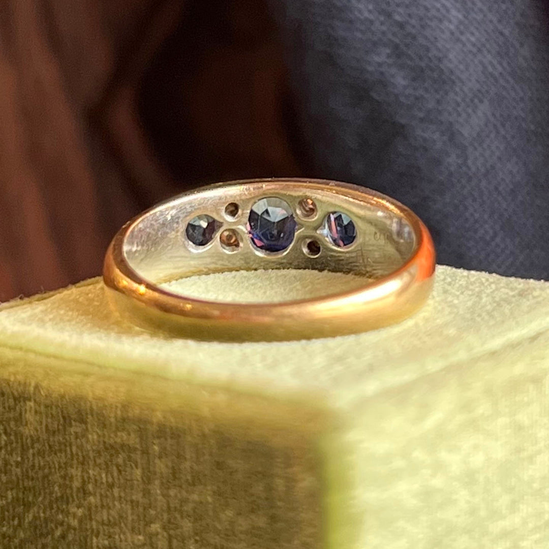 Antique Edwardian Sapphire Diamond Ring 18k Gold Birmingham 1900