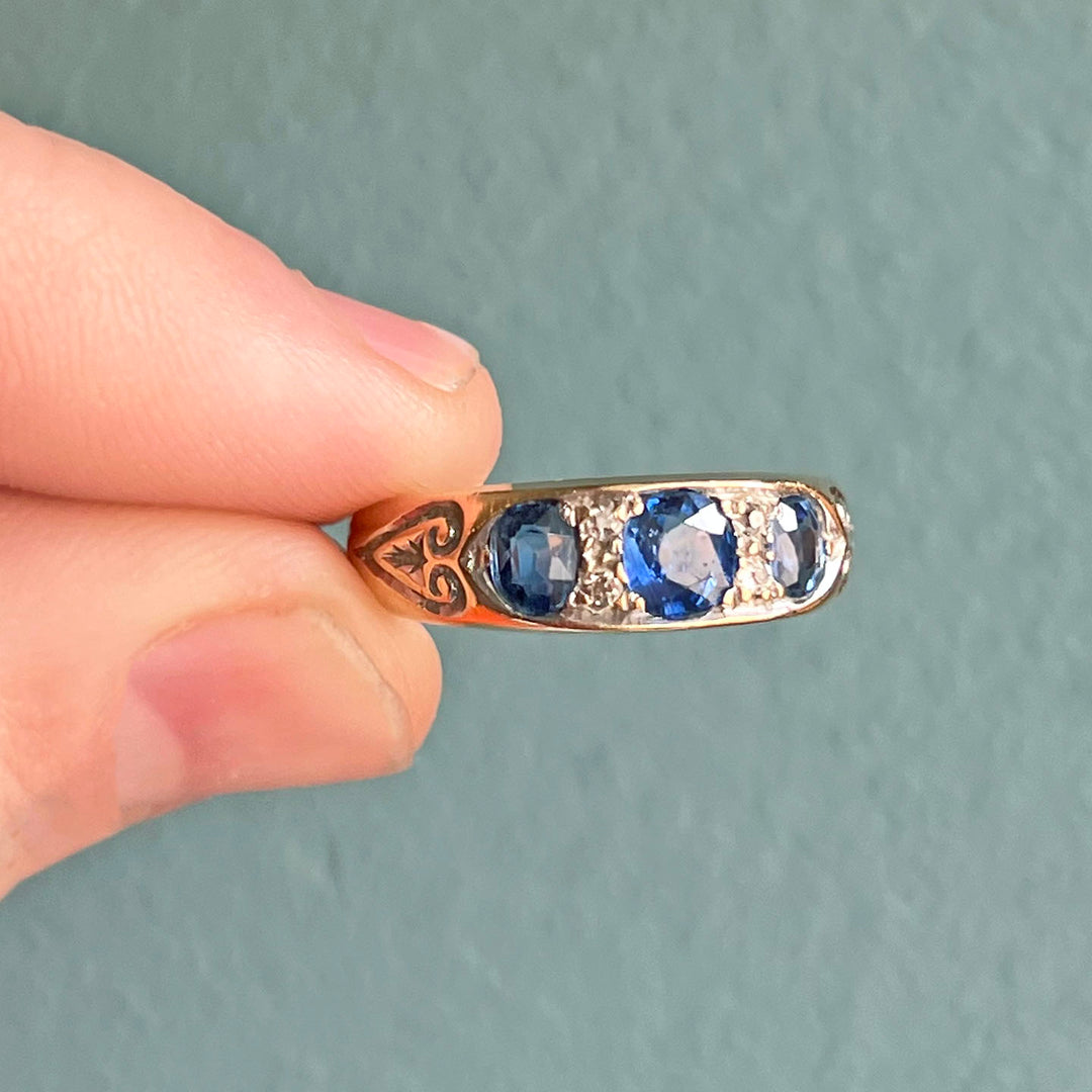 Antique Edwardian Sapphire Diamond Ring 18k Gold Birmingham 1900