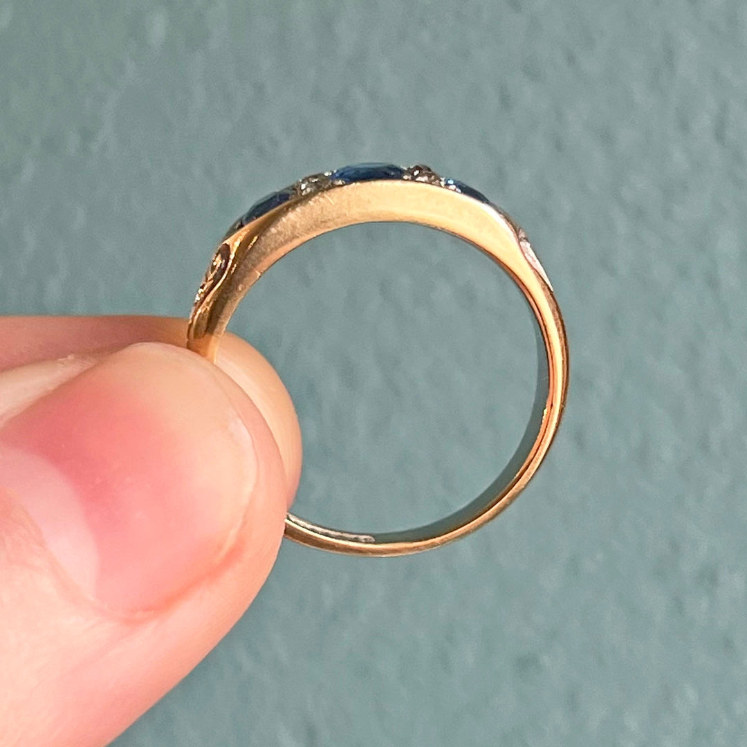 Antique Edwardian Sapphire Diamond Ring 18k Gold Birmingham 1900