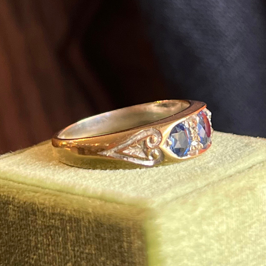 Antique Edwardian Sapphire Diamond Ring 18k Gold Birmingham 1900