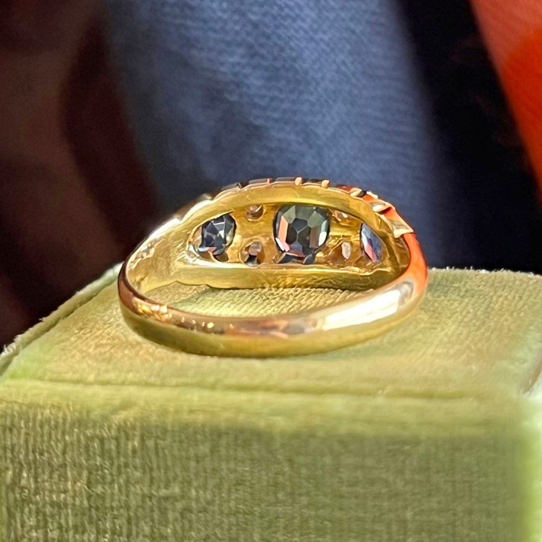 Antique Edwardian Sapphire Diamond Ring 18k Gold London 1900
