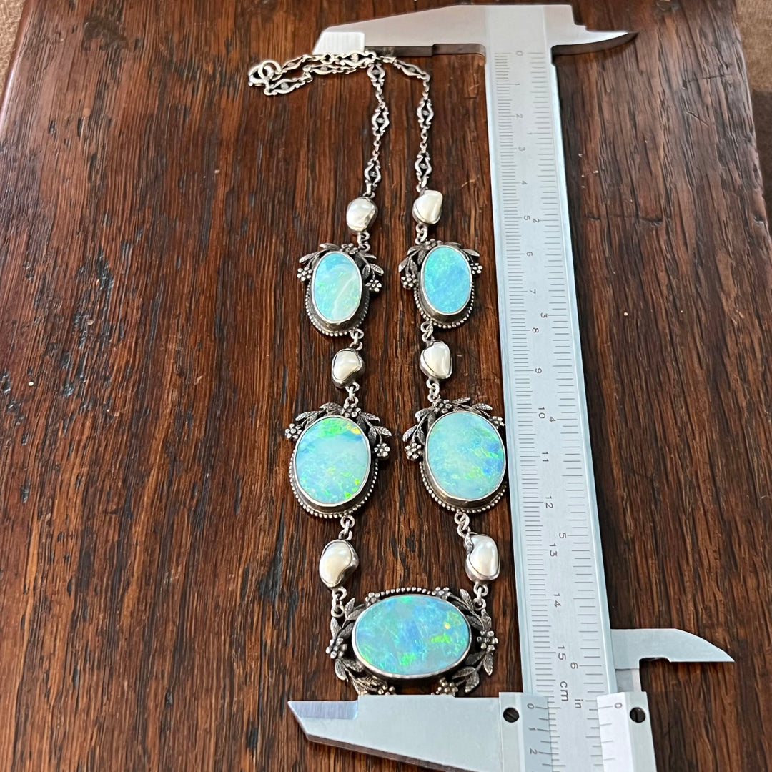 Antique Edwardian Silver Opal Pearl Necklace Silver c. 1910