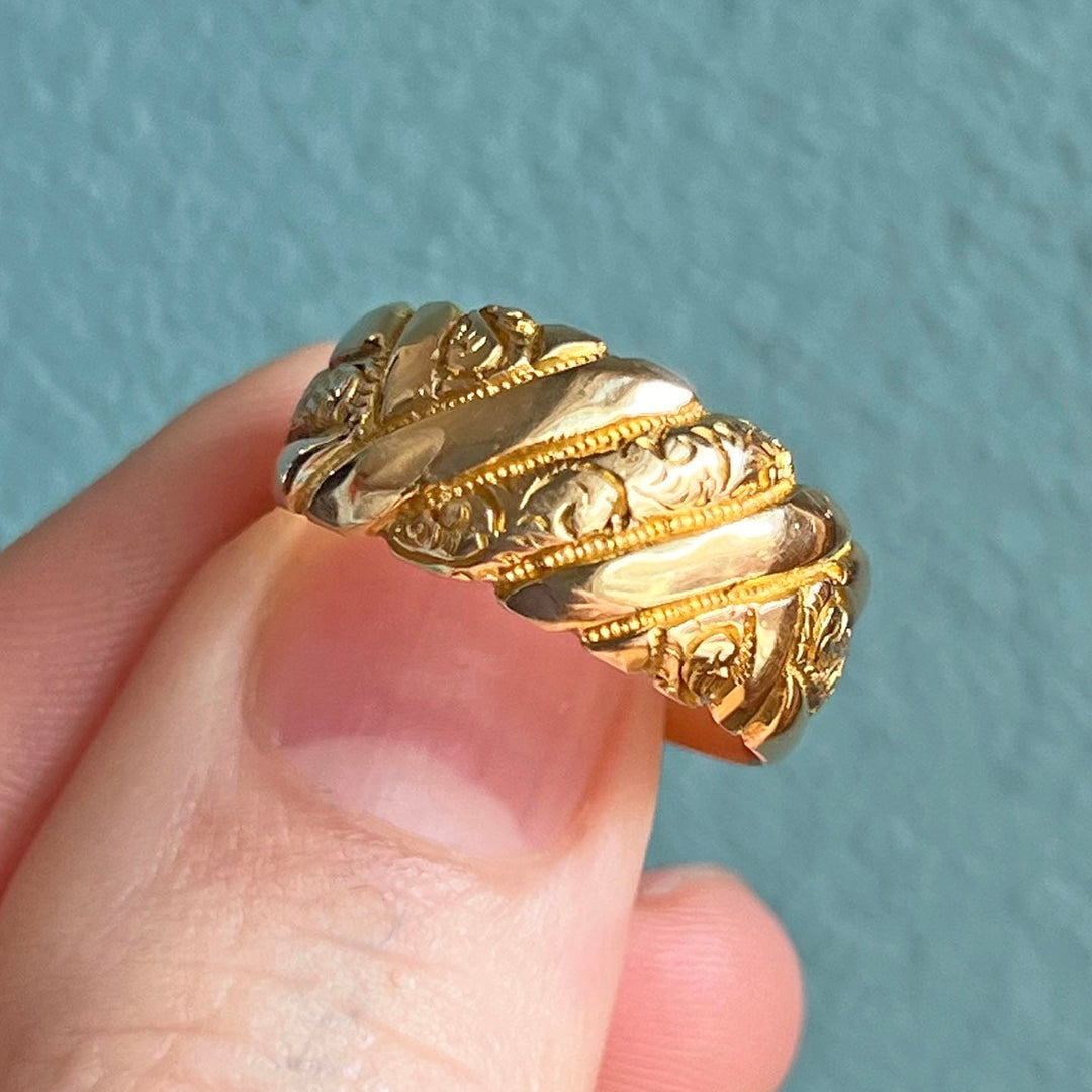Antique Engraved Love Knot Ring, 18K Gold Chester 1904