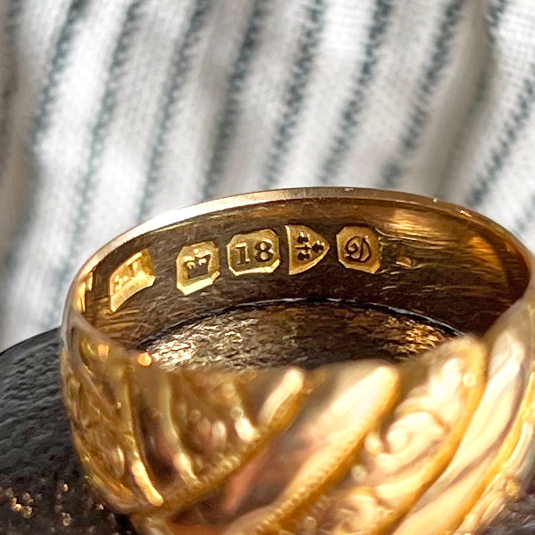 Antique Engraved Love Knot Ring, 18K Gold Chester 1904