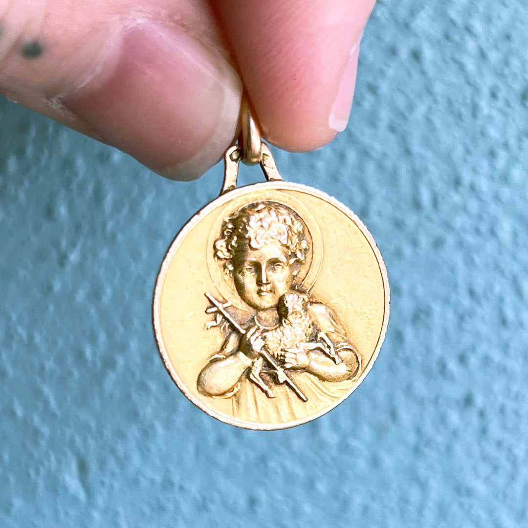 Antique French 18 Karat Gold Pendant St. John the Baptist c. 1900