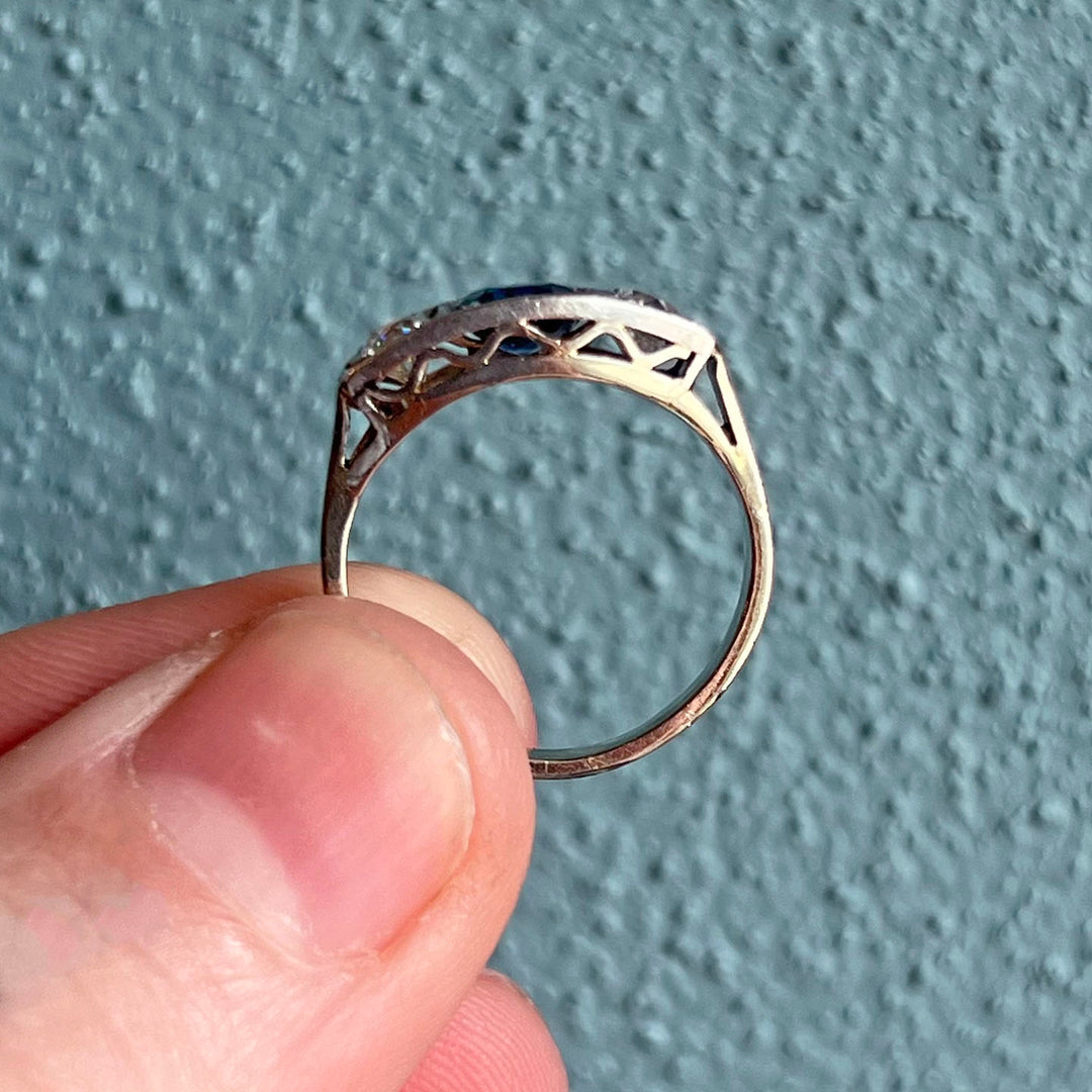Antique French Art Deco Sapphire Diamond Ring Engagement Ring