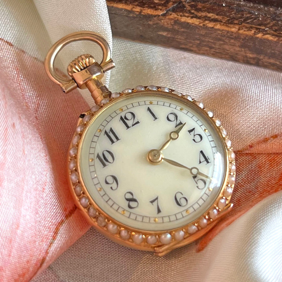 Antique French Gold Pearl & Diamond Lady’s Watch c. 1890