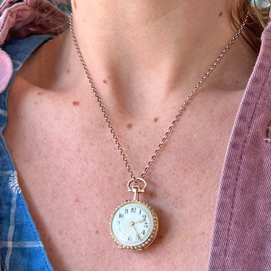 Antique French Gold Pearl & Diamond Lady’s Watch c. 1890