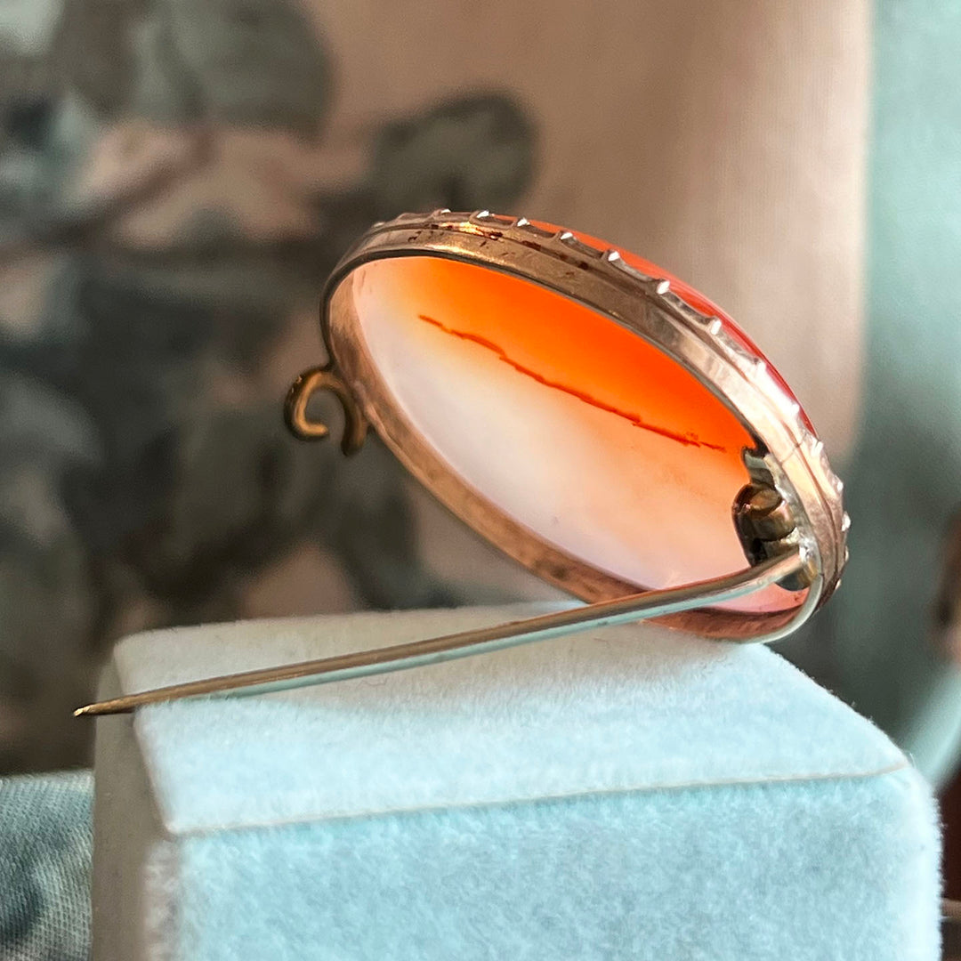 Antique Gold Victorian Brooch Banded Agate