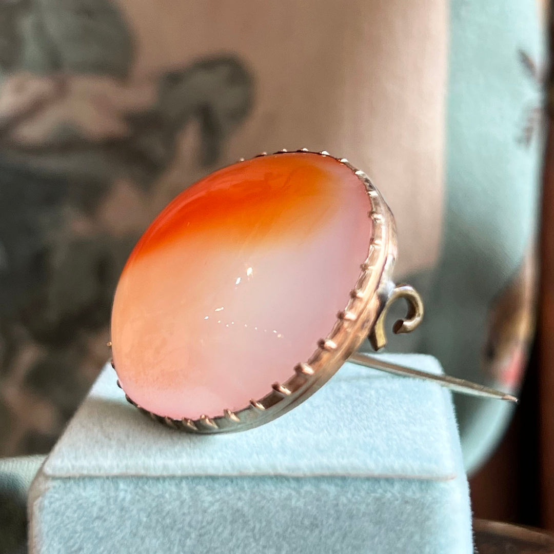 Antique Gold Victorian Brooch Banded Agate