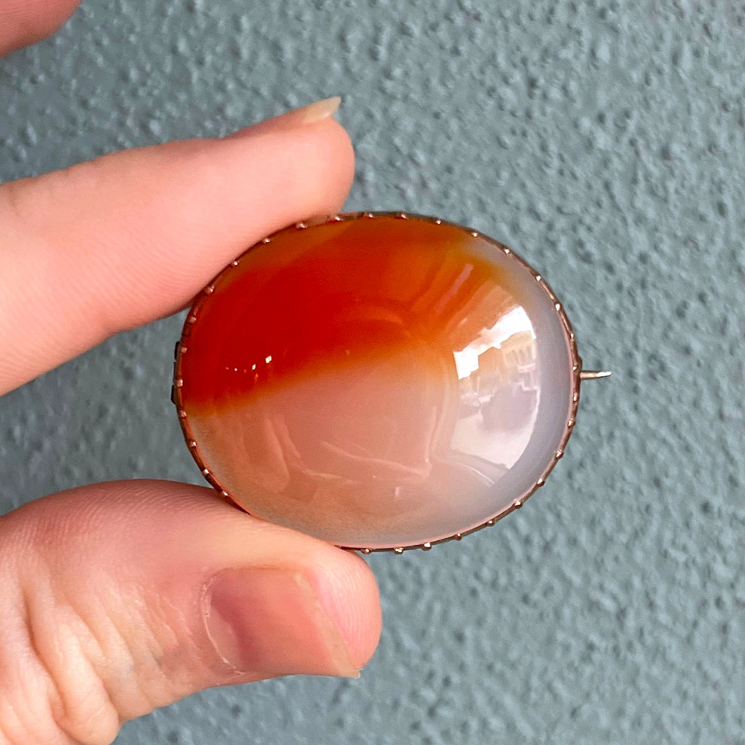 Antique Gold Victorian Brooch Banded Agate