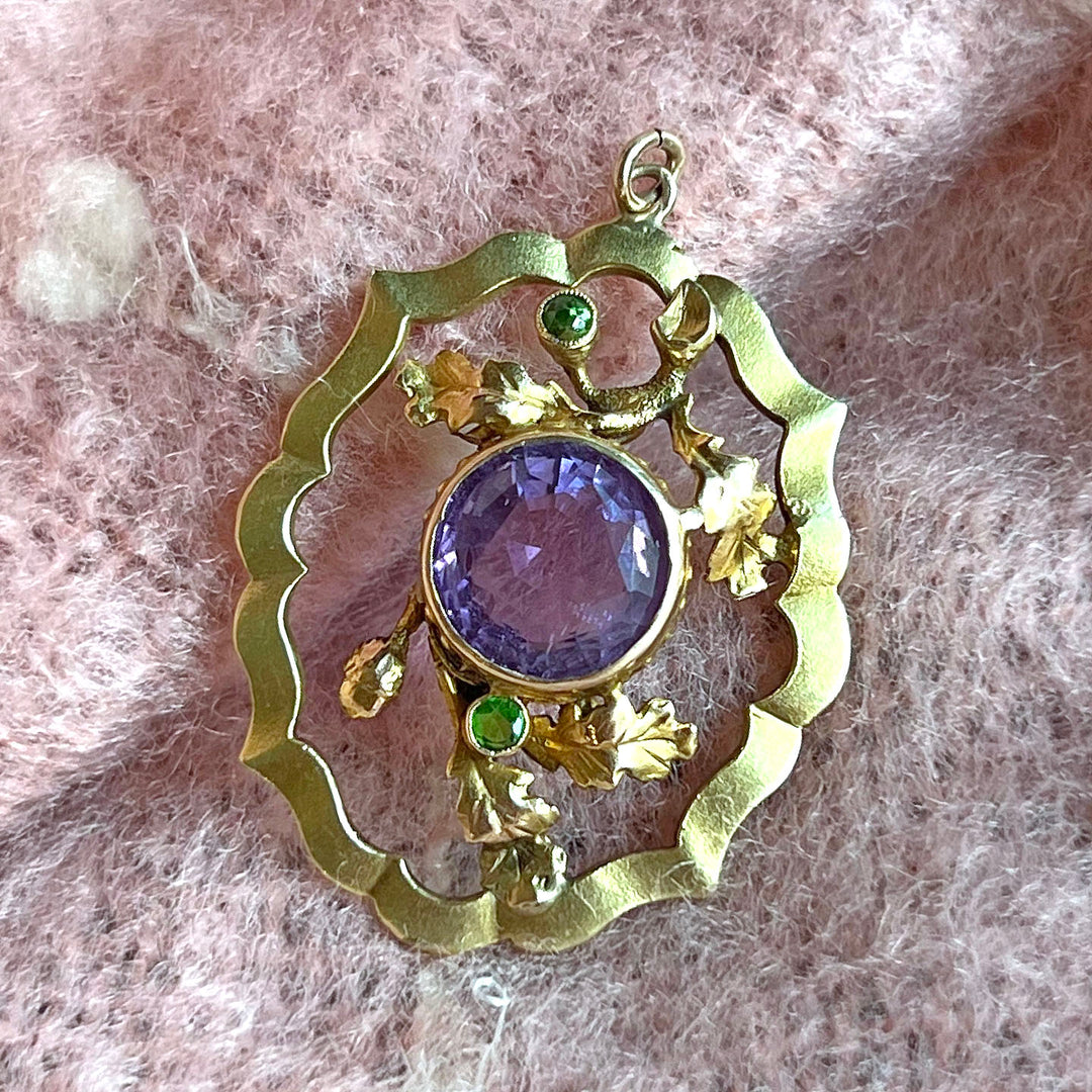 Antique Victorian Amethyst, Demantoid Garnet Pendant, c. 1890