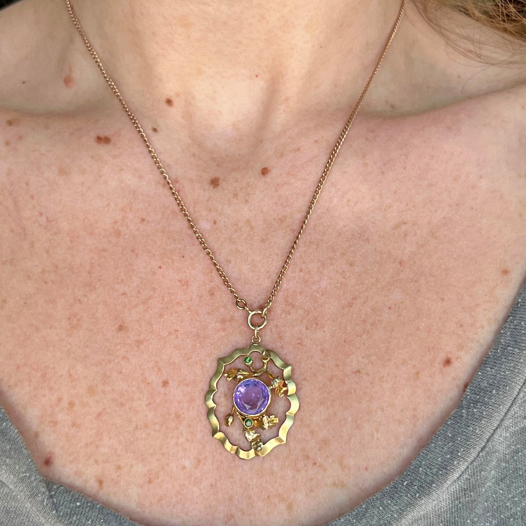 Antique Victorian Amethyst, Demantoid Garnet Pendant, c. 1890