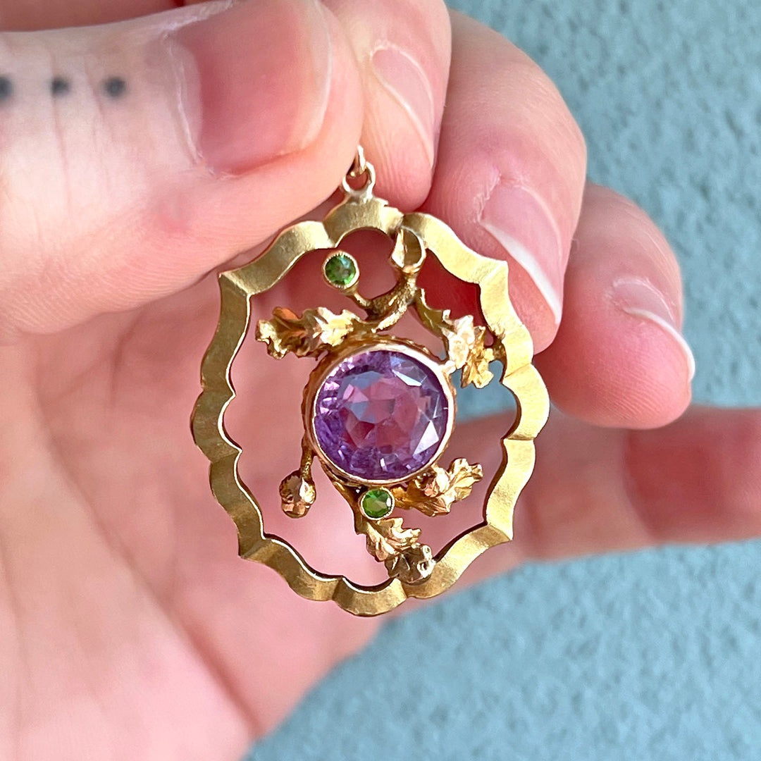 Antique Victorian Amethyst, Demantoid Garnet Pendant, c. 1890