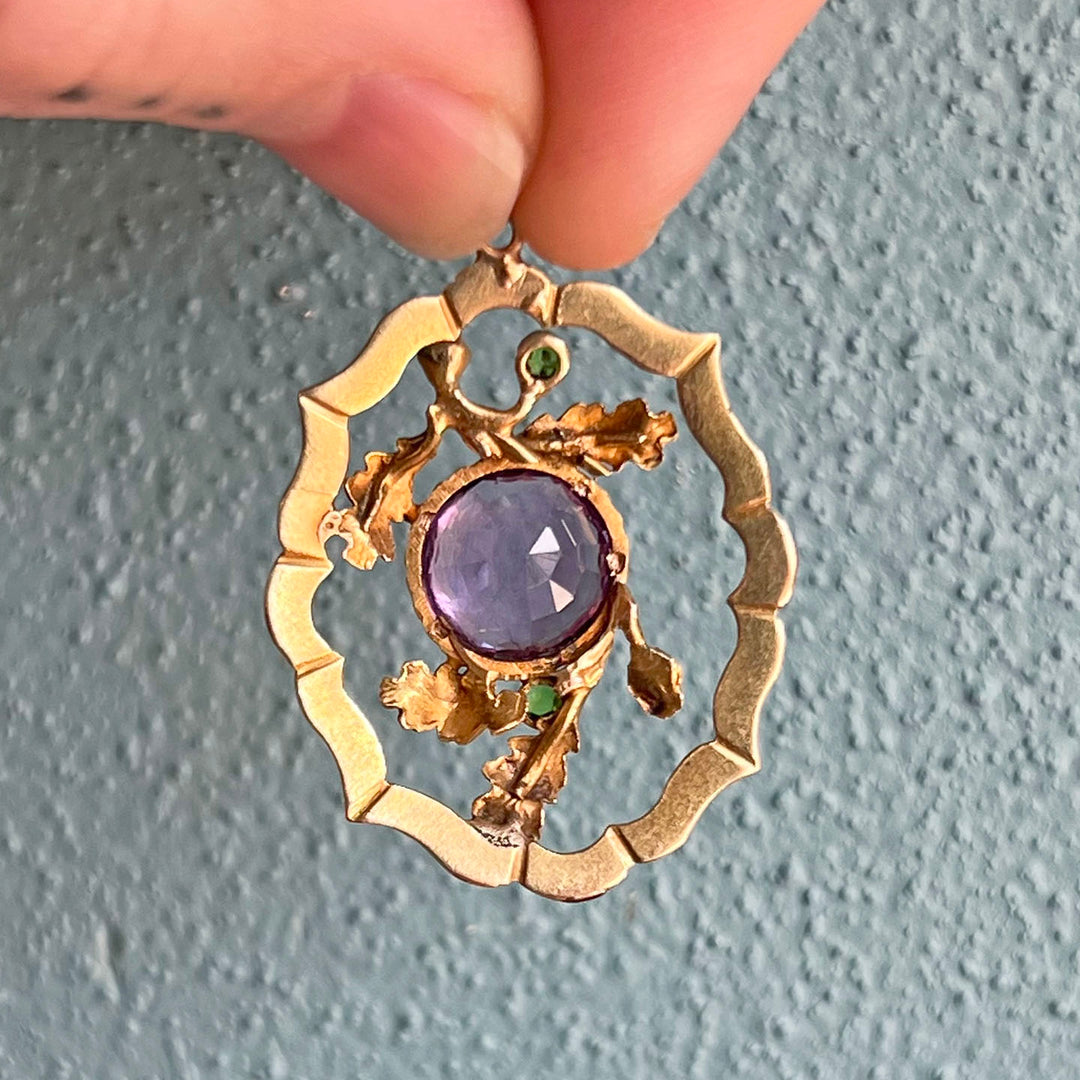 Antique Victorian Amethyst, Demantoid Garnet Pendant, c. 1890