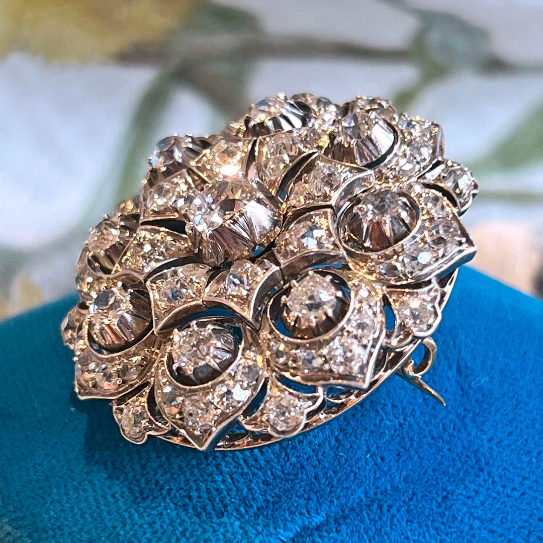 Antique Victorian Diamond Brooch Pendant Gold and Silver Setting c. 1870