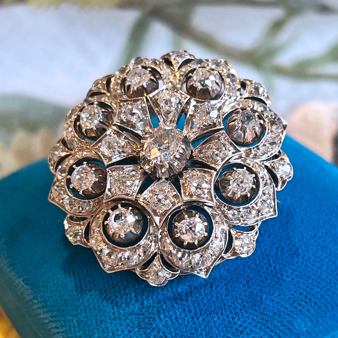 Antique Victorian Diamond Brooch Pendant Gold and Silver Setting c. 1870