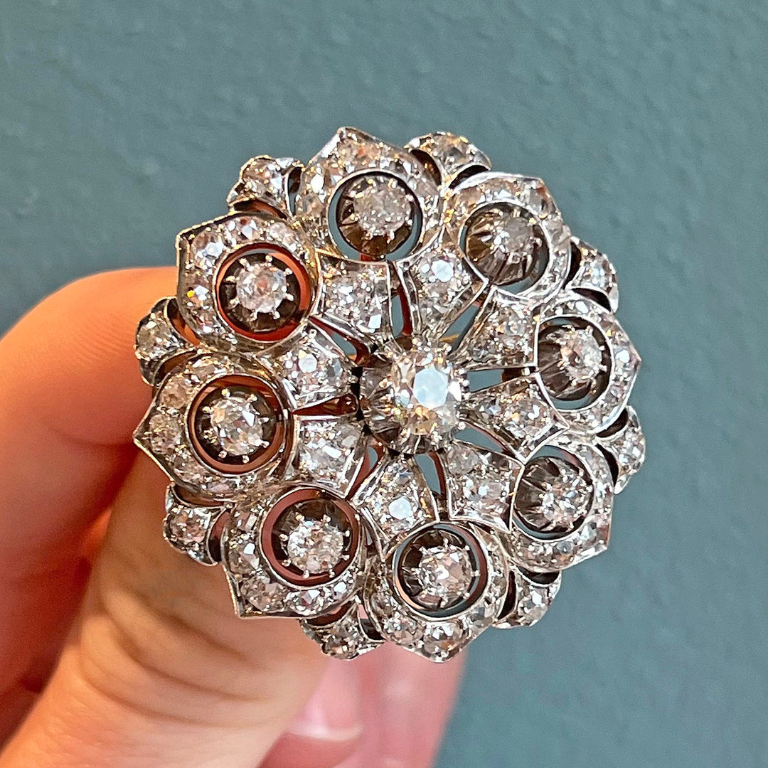 Antique Victorian Diamond Brooch Pendant Gold and Silver Setting c. 1870