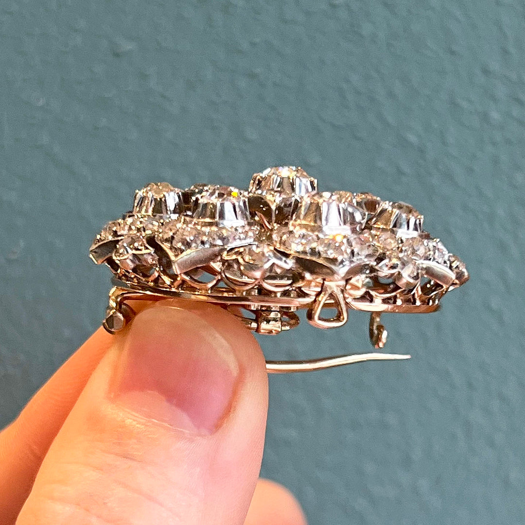 Antique Victorian Diamond Brooch Pendant Gold and Silver Setting c. 1870