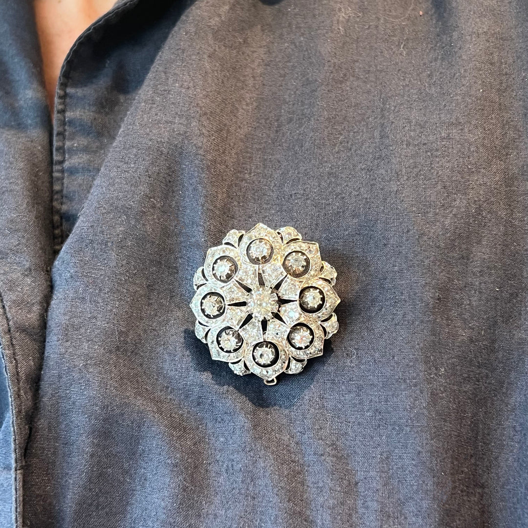 Antique Victorian Diamond Brooch Pendant Gold and Silver Setting c. 1870