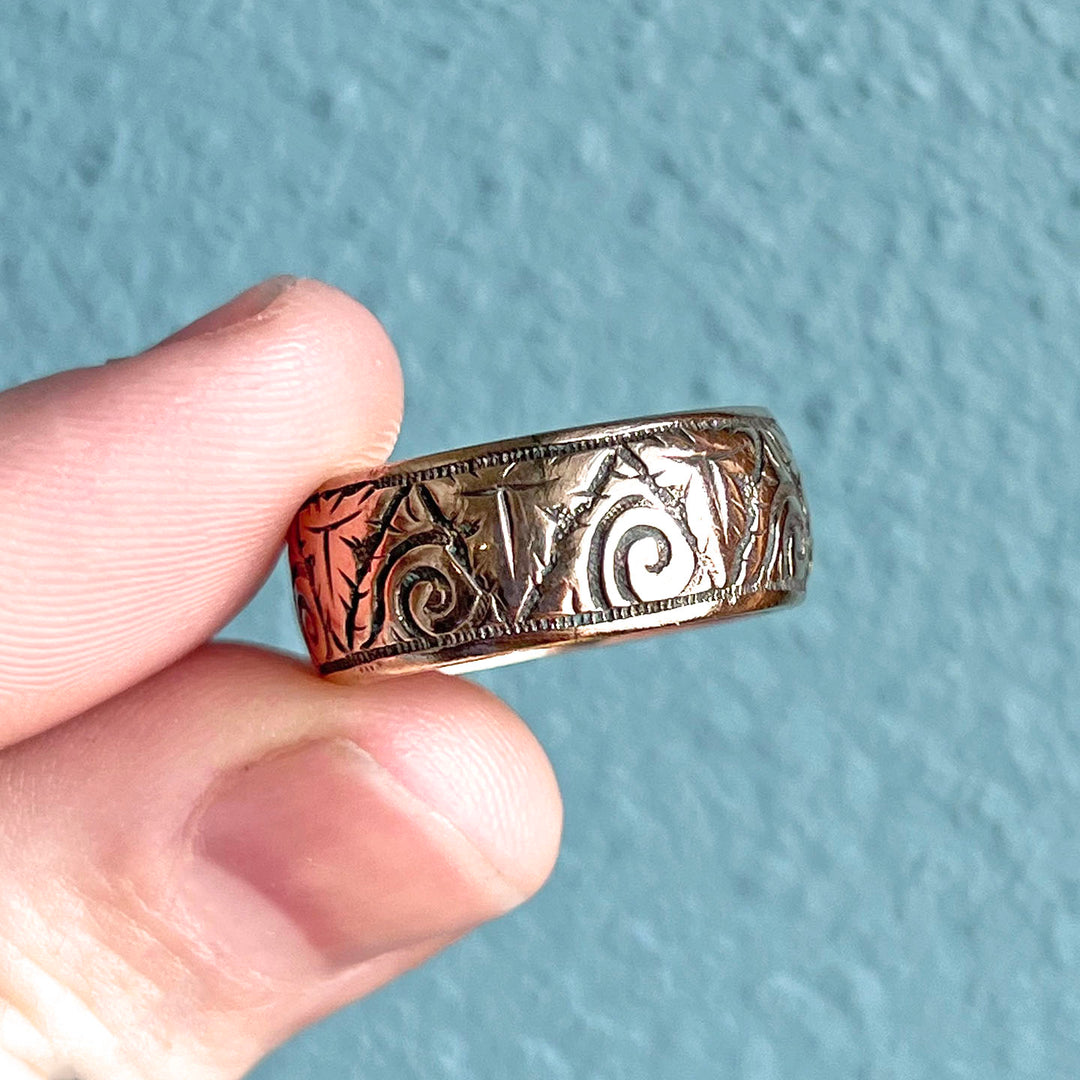 Antique Victorian Gold Engraved Band, 9 Karat Birmingham 1892