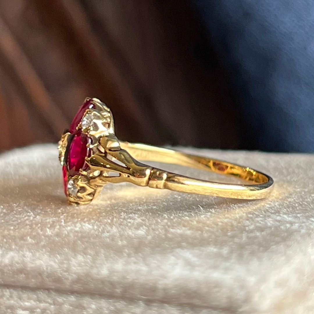 Antique Victorian Gold Ruby Diamond Cluster Ring c. 1890