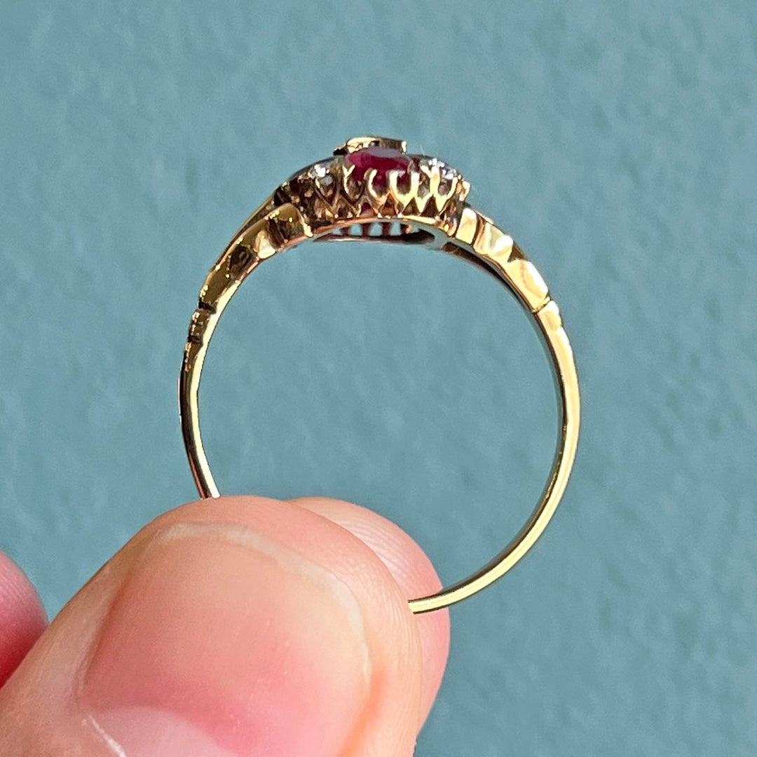 Antique Victorian Gold Ruby Diamond Cluster Ring c. 1890