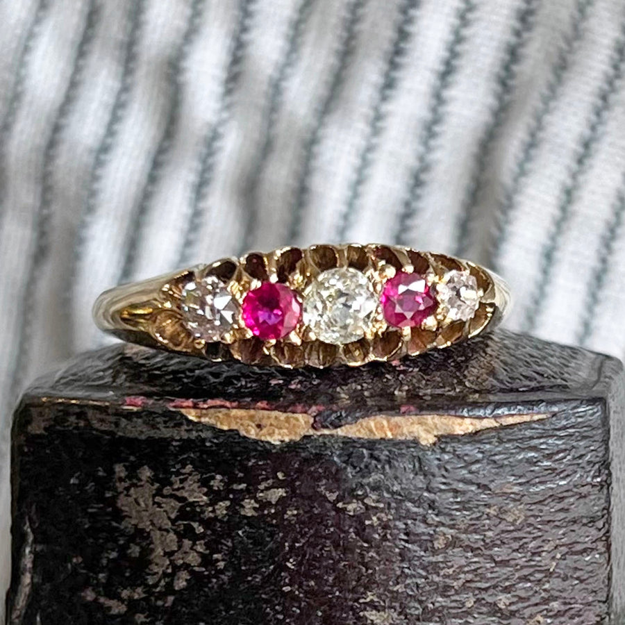 Antique Victorian Gold Ruby Diamond Ring London 1901