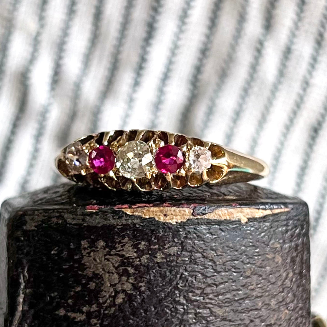 Antique Victorian Gold Ruby Diamond Ring London 1901