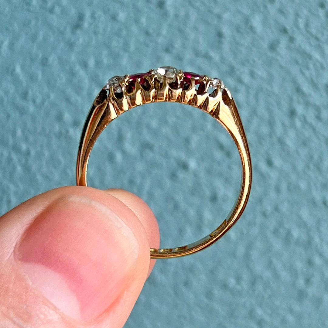 Antique Victorian Gold Ruby Diamond Ring London 1901