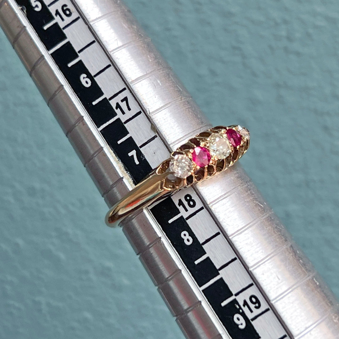 Antique Victorian Gold Ruby Diamond Ring London 1901