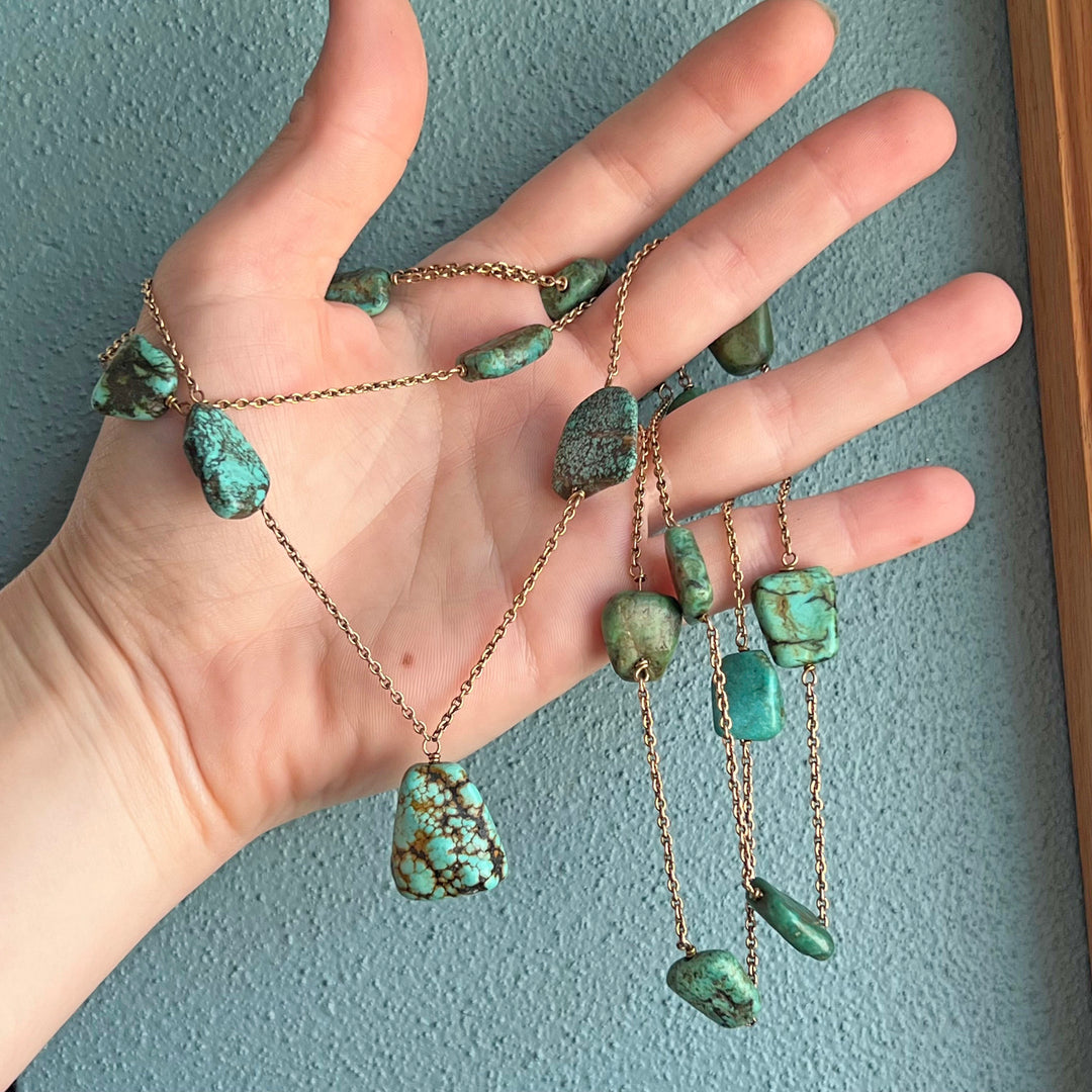 Antique Victorian Gold and Turquoise Necklace c. 1890