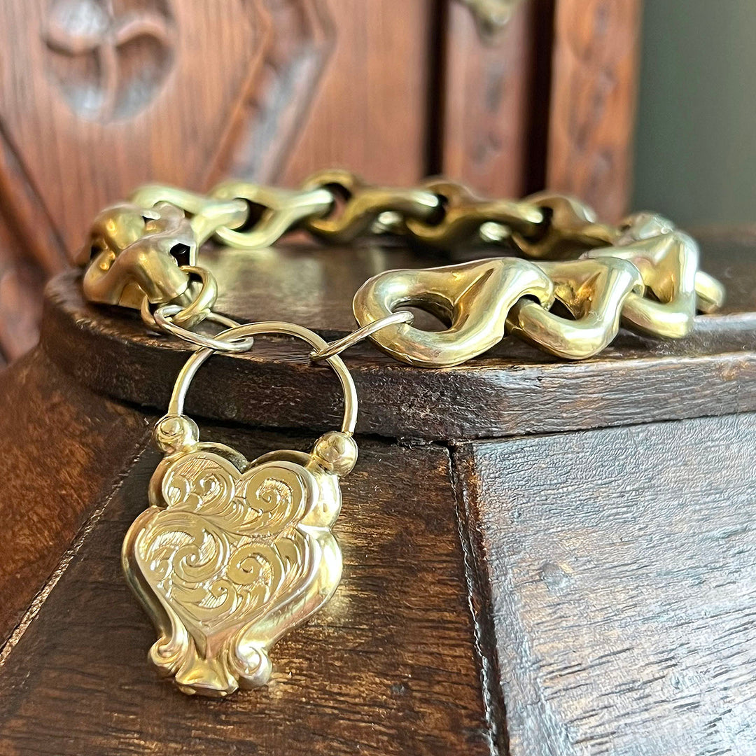 Antique Victorian Heart Lock Bracelet Silver Gilt c. 1850